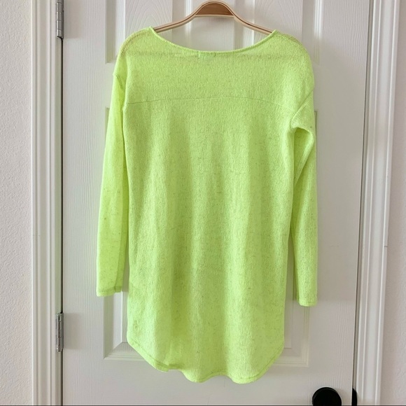 UO Neon Yellow Highlighter Green Blaire High Low Tunic Sweater - Picture 3 of 4